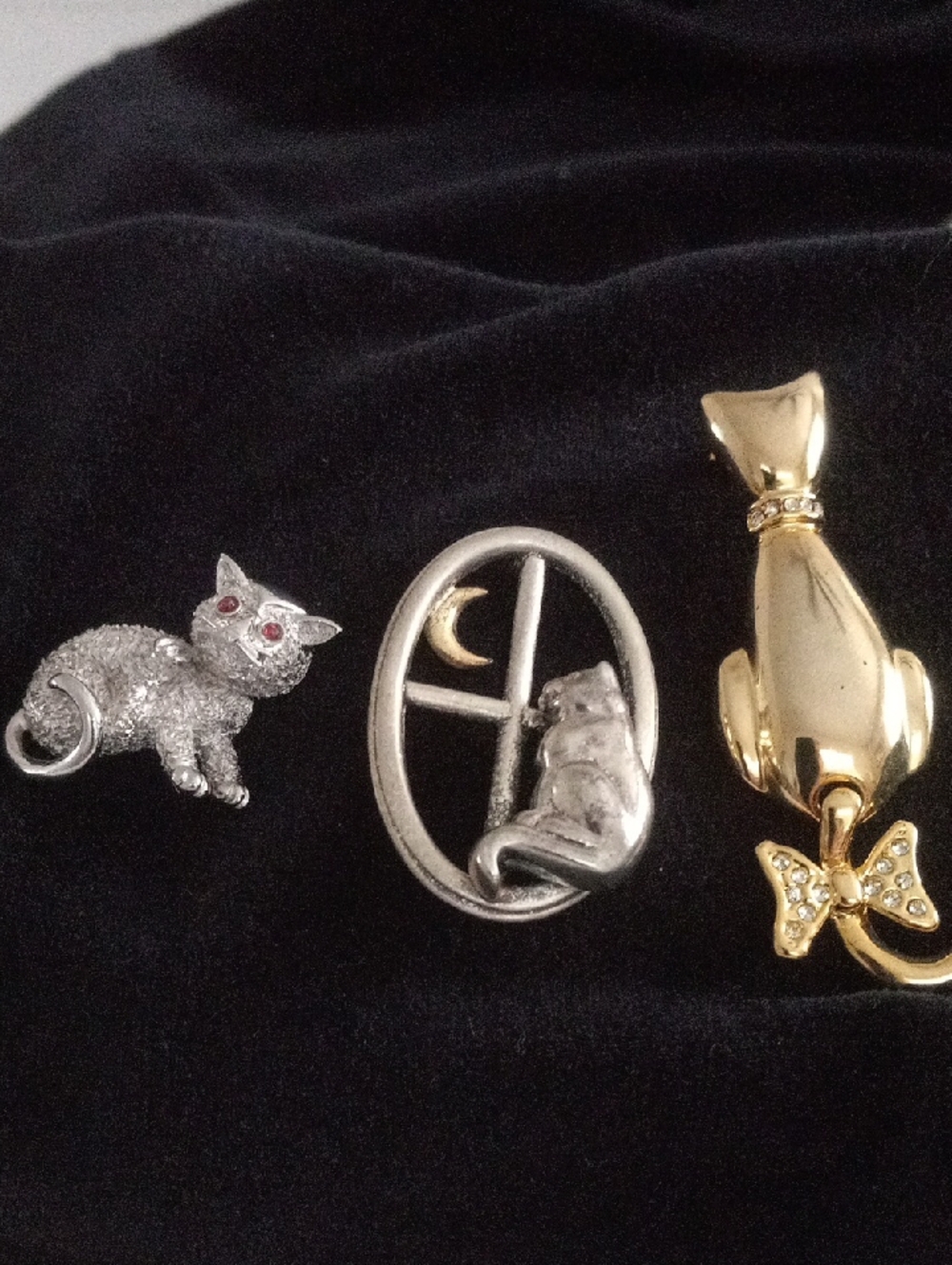 Gold and Silver Cat Pin Set - Decorative Cat Brooches